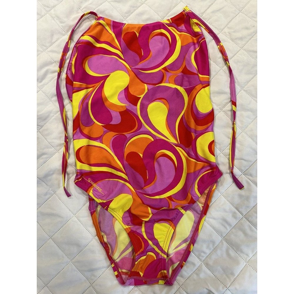 RARE Vintage 90’s Speedo‎ Girls Size 14 Lycra One piece Orange Red Swimsuit K